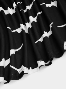 Sunspun Plus Size Halloween Bat Print Shawl Decor Dress - Black - View 5
