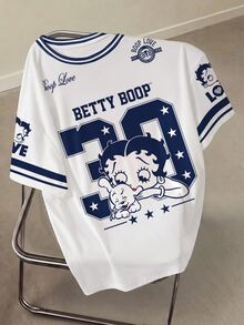 Betty Boop x SHEIN Plus Size Summer Casual Cartoon Print T-Shirt - White - View 1