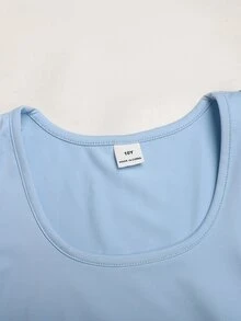 SHEIN 青少年女孩藍色長袖拉鍊立領T恤、背心與內搭褲運動套裝 3件組 - 藍色 - 查看 8