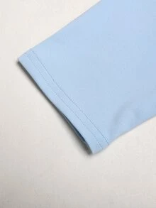 SHEIN 青少年女孩藍色長袖拉鍊立領T恤、背心與內搭褲運動套裝 3件組 - 藍色 - 查看 6