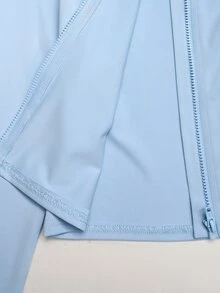 SHEIN 青少年女孩藍色長袖拉鍊立領T恤、背心與內搭褲運動套裝 3件組 - 藍色 - 查看 11