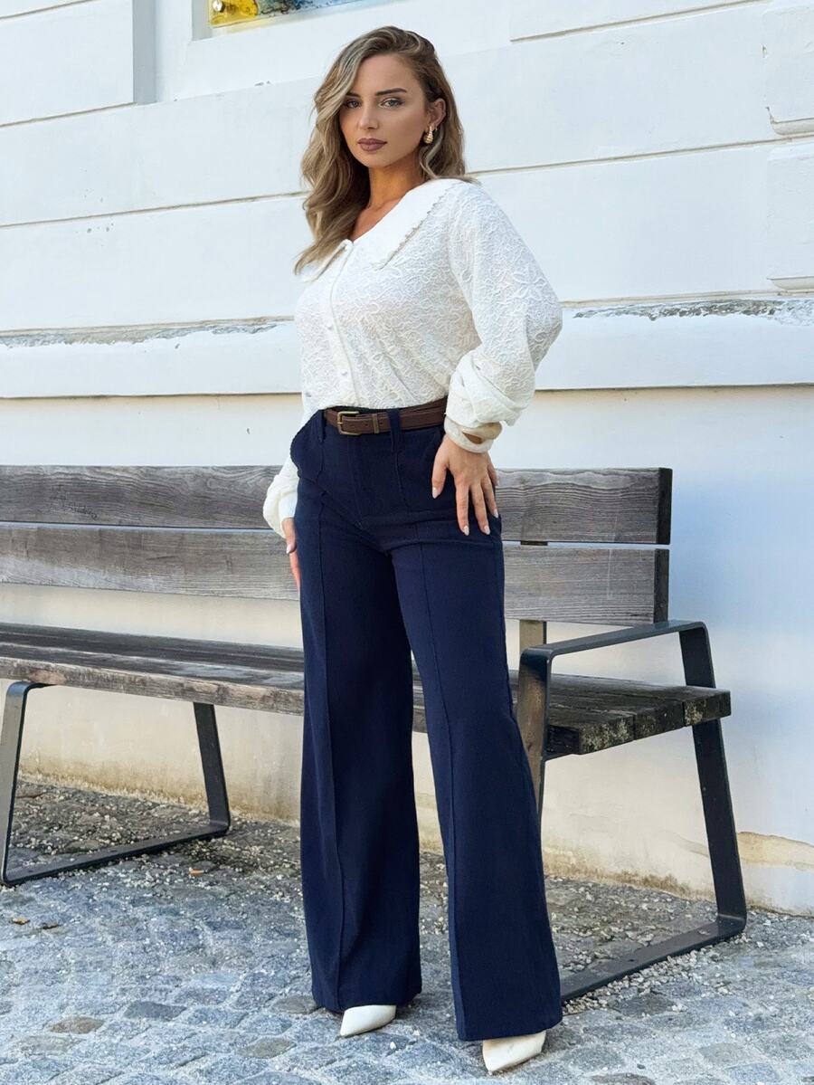 Jeta Ari Women's Brown Corduroy Trousers With Unique Design, Retro Buckle Belt, Suitable For Commuting, Office And Casual Wear, Autumn/Winter