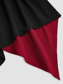 Sweetra Halloween Easter Performance Cosplay European American Style Tie-Up Off-Shoulder Long Batwing Sleeve Light Gothic Contrast Color Asymmetrical Plus Size Dress For Women - Burgundy - View 6