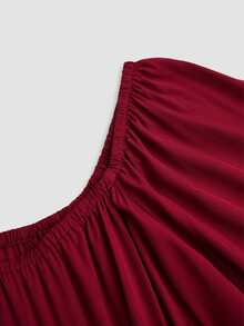Sweetra Halloween Easter Performance Cosplay European American Style Tie-Up Off-Shoulder Long Batwing Sleeve Light Gothic Contrast Color Asymmetrical Plus Size Dress For Women - Burgundy - View 9
