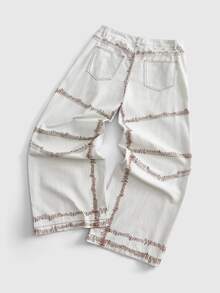 ROMWE MEN Casual Men's Contrast Stitching Button Pocket Loose Wide Leg Denim Jeans - White - View 9