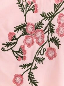 EMERY ROSE Áo sơ mi size lớn thêu dày thoải mái bằng vải lanh tay lỡ - Màu Hồng baby - Xem 3