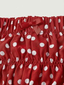 SHEIN MOD Women's Black & White Polka Dot Bowknot Bubble Shorts - Red - View 4