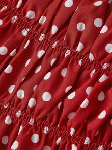 SHEIN MOD Women's Black & White Polka Dot Bowknot Bubble Shorts - Red - View 5
