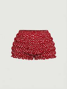 SHEIN MOD Women's Black & White Polka Dot Bowknot Bubble Shorts - Red - View 6