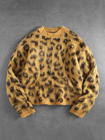 Street Life Herren Mode Leopardenmuster Rundhals Pullover, Herbst/Winter
