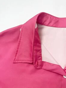 INAWLY Kemeja Kasual Lengan Panjang Bermotif Hati Ukuran Besar untuk Wanita, Kancing Tunggal - Hot Pink - View 3