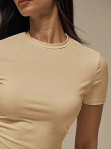 MUSERA ESSENTIALS Capped Sleeve Ruched T-Shirt Casual Cute Everyday Airport Holiday Back To School Elegant Spring Summer - Cream - View 5