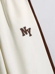 SHEIN 青少年男孩 2 件組休閒字母印花杏色 T 恤與直筒長褲，適合秋季返校季節 - 杏色 - 查看 5