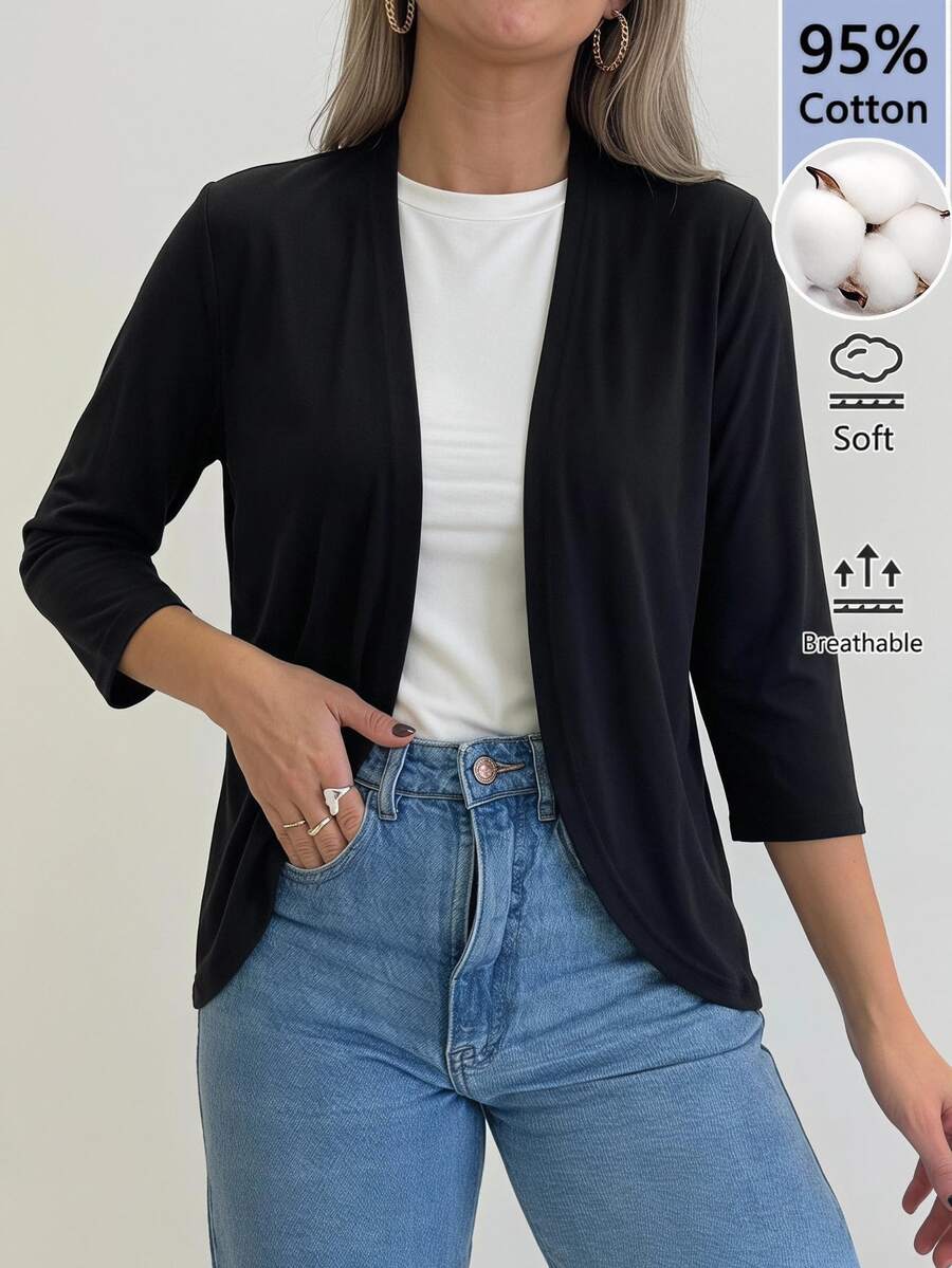 EMERY ROSE Áo khoác nữ 95% cotton màu đen, phong cách tối giản, phù hợp cho các dịp công sở thường ngày - màu đen - Xem 1