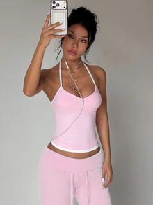 SHEIN Sports Women Sports Bras Gym Pink And White Summer Sexy - Pink - View 5