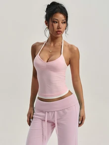 SHEIN Sports Women Sports Bras Gym Pink And White Summer Sexy - Pink - View 8