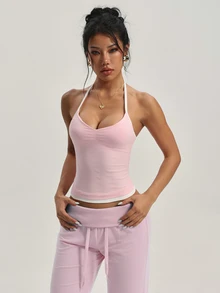 SHEIN Sports Women Sports Bras Gym Pink And White Summer Sexy - Pink - View 6