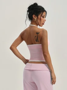 SHEIN Sports Women Sports Bras Gym Pink And White Summer Sexy - Pink - View 2