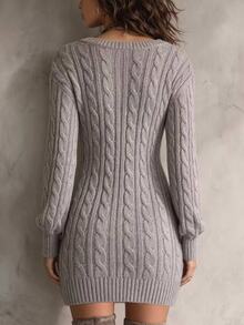 Glimmora Women's Versatile Cable Knit Long Sleeve Sweater Dress - Grey - View 3