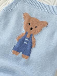 SHEIN Baby Boys Knit Romper, Cute Blue, Jacquard Bear Pattern, Soft & Versatile. Great For Fall Winter, Trips, Vacations, Preschool & Christmas Parties. - Blue - View 7