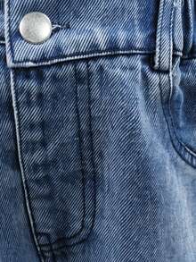 SHEIN Elladie kids 女童高腰櫻桃刺繡寬腿牛仔褲復古風丹寧長褲，適合春夏秋季校園穿著與操場活動，小女孩街頭風造型 - 藍色 - 查看 8