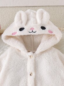 SHEIN 女嬰毛茸茸兔耳連帽披肩外套，刺繡精緻休閒可愛戶外防寒夾克披肩 - 白色 - 查看 6