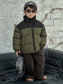 Dazy Kids Áo khoác có mũ phối màu tương phản dành cho bé trai, kiểu dáng thường ngày, có lớp lót. - màu xanh lá - Xem 6