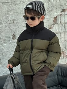 Dazy Kids Áo khoác có mũ phối màu tương phản dành cho bé trai, kiểu dáng thường ngày, có lớp lót. - màu xanh lá - Xem 9