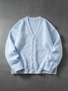 ROMWE MEN Street Life Men's Solid Color Single-Breasted Casual Versatile Daily Wear Cardigan - Blue - View 8