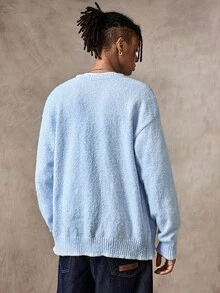 ROMWE MEN Street Life Men's Solid Color Single-Breasted Casual Versatile Daily Wear Cardigan - Blue - View 3
