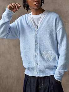 ROMWE MEN Street Life Men's Solid Color Single-Breasted Casual Versatile Daily Wear Cardigan - Blue - View 6