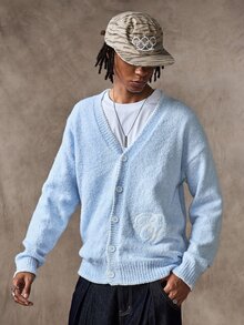 ROMWE MEN Street Life Men's Solid Color Single-Breasted Casual Versatile Daily Wear Cardigan - Blue - View 7