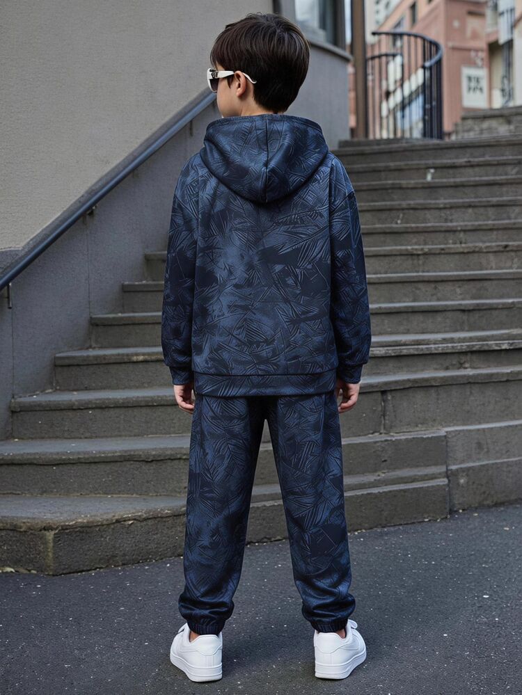 Kids Tween Boy Casual Comfortable Soccer Print Tie-Dye Fabric Hoodie Pullover Long Sleeve And Tie-Dye Sweatpants Long Pants Set Loose Long Sleeve Hoodie Minimalist Sweatshirt 2-Piece Set Suitable For Autumn/Winter - Grey - View 3
