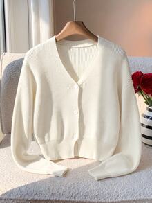 Teen Girl Casual Versatile Solid Color Cardigan - White - View 9