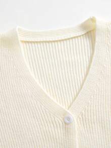 Teen Girl Casual Versatile Solid Color Cardigan - White - View 3