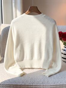 Teen Girl Casual Versatile Solid Color Cardigan - White - View 2