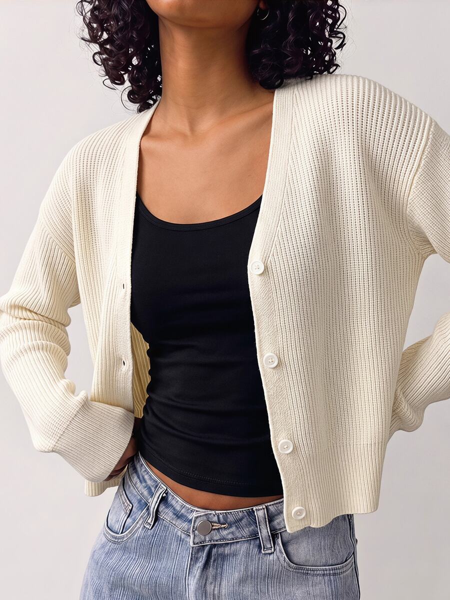Teen Girl Casual Versatile Solid Color Cardigan - White - View 1
