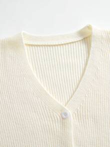 Teen Girl Casual Versatile Solid Color Cardigan - White - View 4