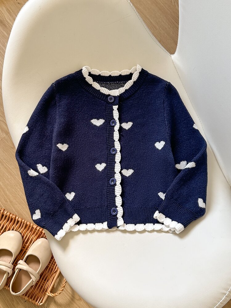 SHEIN Girls' Autumn/Winter Thick Fashionable Bow Cute Minimalist Knit Sweater Long Sleeve Cardigan - Blue - View 6