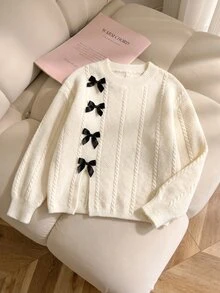 1pc Tween Girl Sweet Fashionable Pullover Sweater, Colorful 3D Floral Embroidery Decor, Round Neck Loose Long Sleeve, Soft Comfortable Versatile, Durable Wear-Resistant Odorless Formaldehyde-Free Cream White, Suitable For Daily Outings, Spring/Autumn Essential Outfit - White - View 8