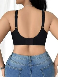 SHEIN 1pc Women's Heart Hollow Mesh & Jelly Glue Splicing Anti-Sagging Seamless Comfortable Plus Size Bra - Black - View 2