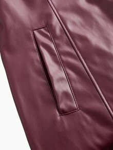 Aloruh New Warm Stand Collar Extra Long PU Jacket, Autumn/Winter Night Out Night Evening Burgundy Elegant - Burgundy - View 4