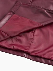 Aloruh New Warm Stand Collar Extra Long PU Jacket, Autumn/Winter Night Out Night Evening Burgundy Elegant - Burgundy - View 8
