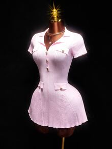 Amplova Women's Sexy A-Line Dress With Lapel Collar, Pockets, Elegant And Avant-Garde Style, Suitable For Autumn/Winter - Pink - View 7
