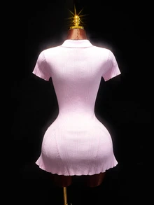 Amplova Women's Sexy A-Line Dress With Lapel Collar, Pockets, Elegant And Avant-Garde Style, Suitable For Autumn/Winter - Pink - View 2