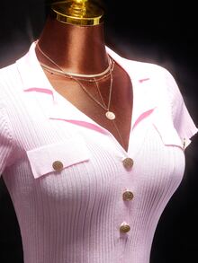 Amplova Women's Sexy A-Line Dress With Lapel Collar, Pockets, Elegant And Avant-Garde Style, Suitable For Autumn/Winter - Pink - View 11