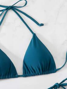 Swim Basics 2件套女士扭结前开襟露脐吊带比基尼套装 - 水鴨藍 - 查看 8