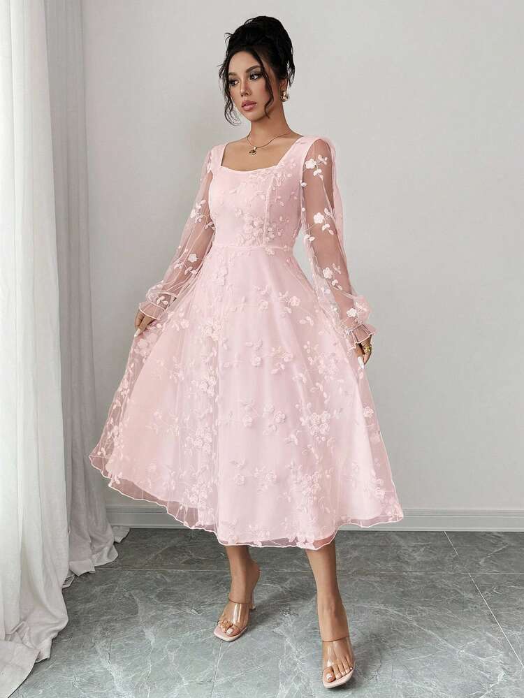 Rafferiza Elegant Lace Jacquard Dress | SHEIN USA