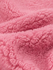 SHEIN 女嬰秋冬甜美莓粉色羊羔絨外套，對比白色大翻領，3D刺繡花卉裝飾，清新活潑寬鬆版型，單排白色鈕扣＋側口袋，適合女嬰冬季日常休閒舒適，溫柔可愛秋冬加厚毛絨刺繡花翻領長袖戶外外套 - 粉色 - 查看 8