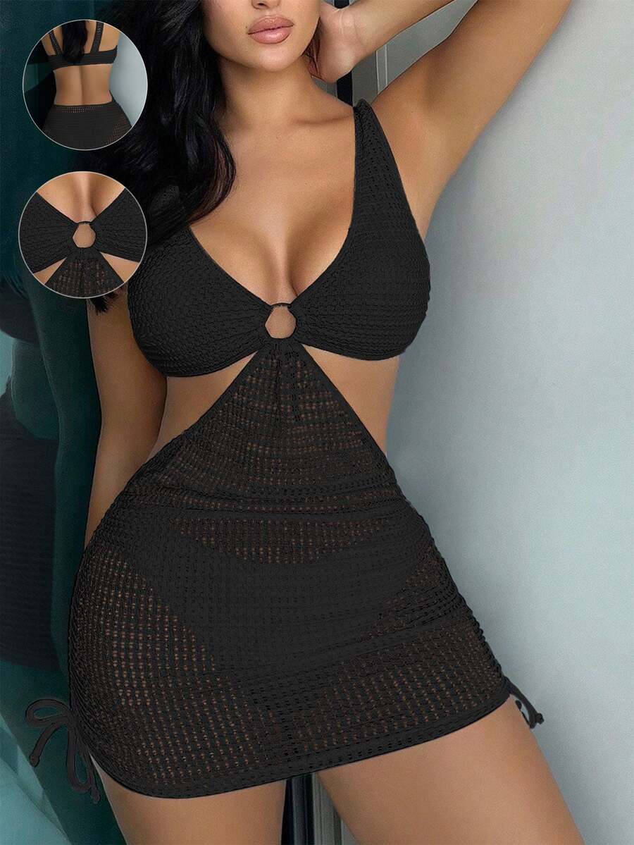 Swim Vcay 女款素色休閒度假風夏季泳衣 - 黑色 - 查看 1